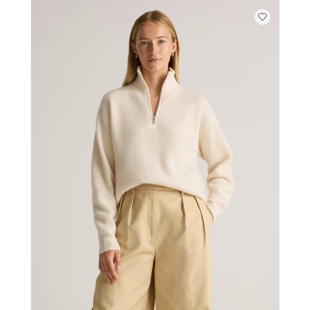 Mongolian Cashmere Fisherman Quarter Zip Sweater Ivory Size L